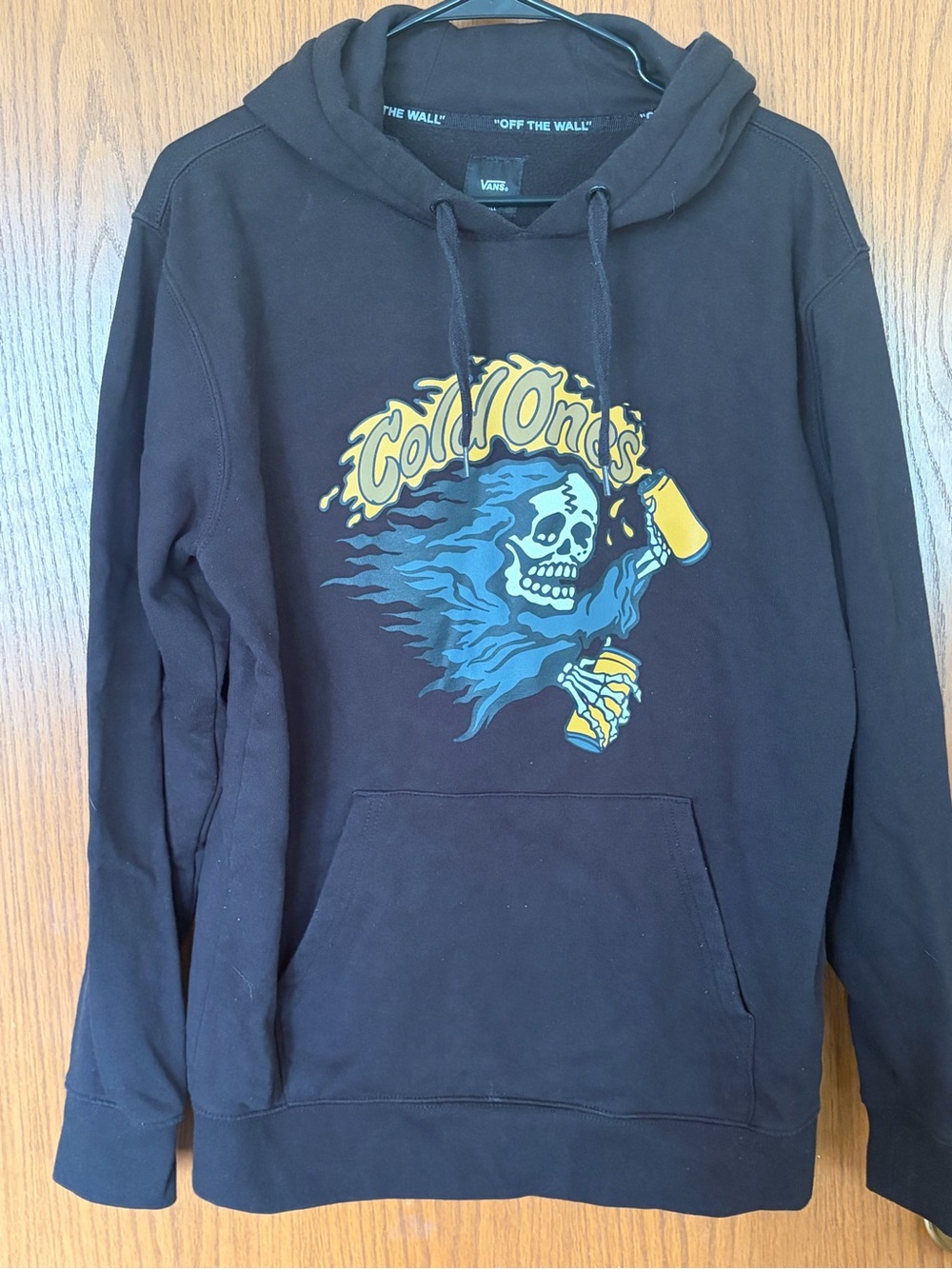Vans Black Hoodie with Blue & Yellow 'Cold Ones' Skull Graphic